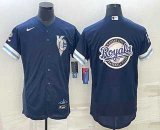 Mens Kansas City Royals Big Logo 2022 Navy Blue City Connect Flex Base Stitched Jerseys->kansas city royals->MLB Jersey